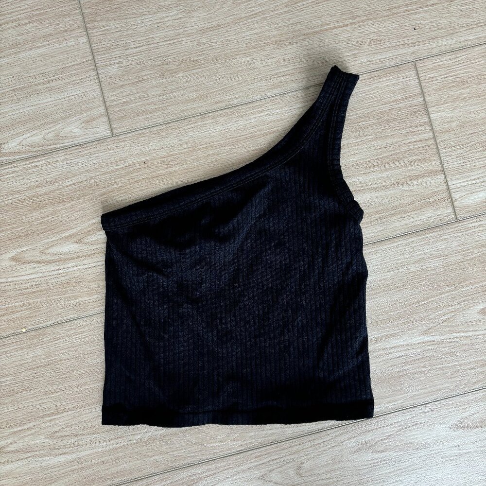 One Shoulder Black Nylon Spandex Crop Top